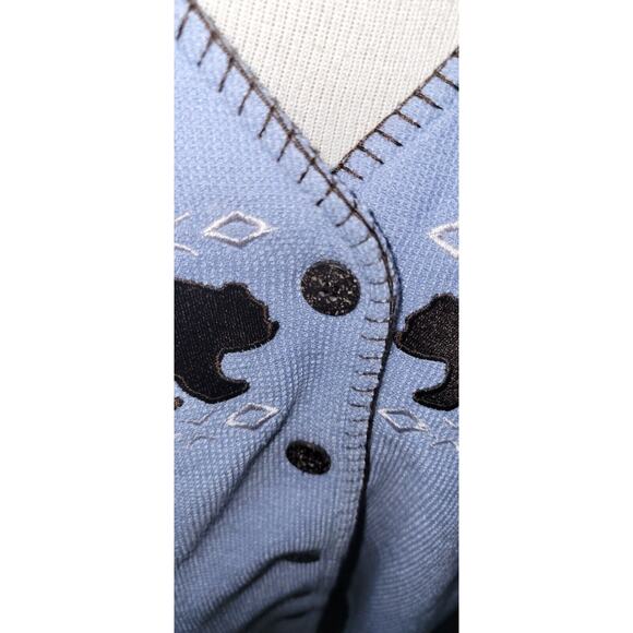 Christopher & Banks Womens Large Blue Black Bear Embroidered Button Up Cardigan - Picture 2 of 9